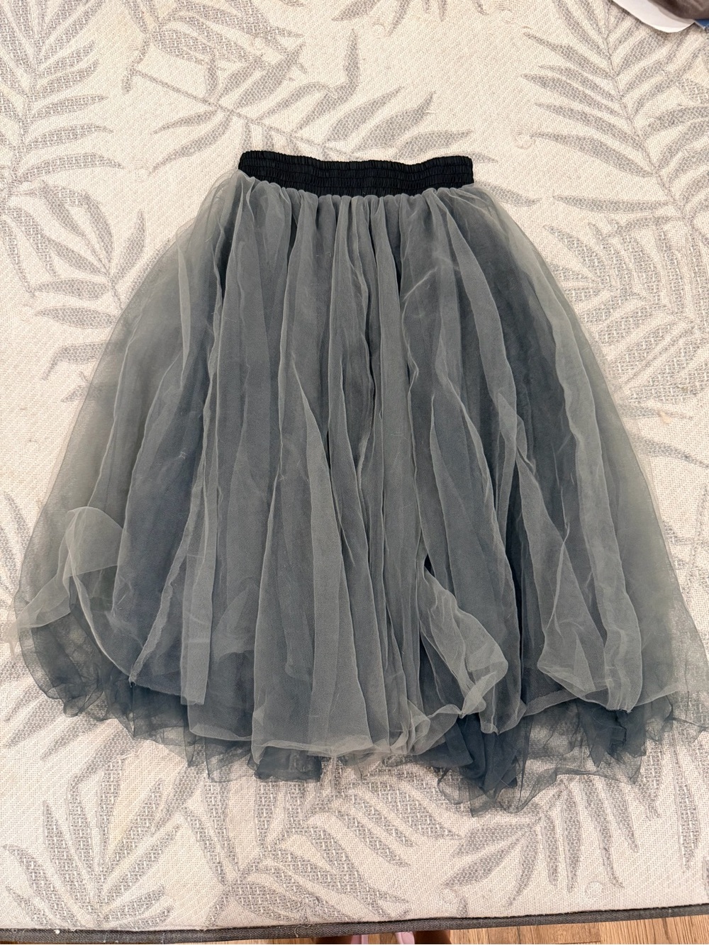 Women's Gray Tulle Midi Skirt with Elastic Waist